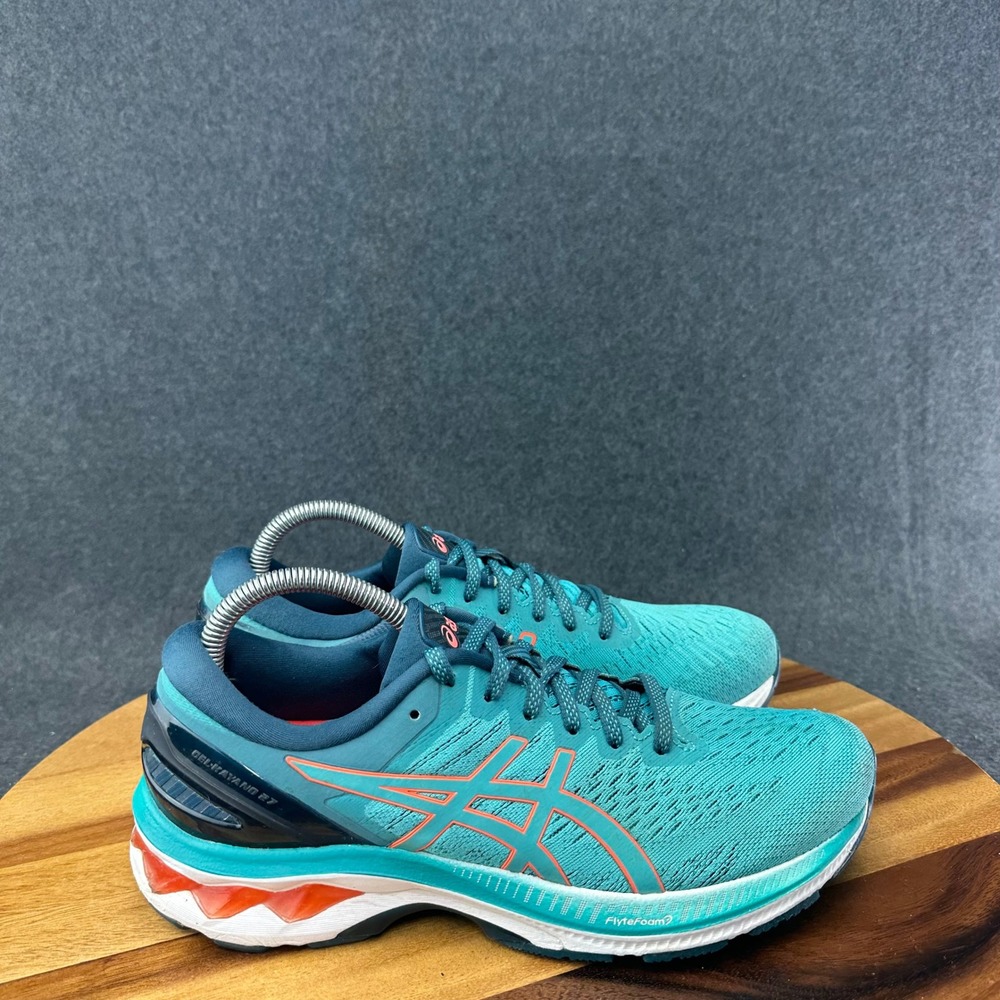 Asics Womens Gel Kayano 27 Running Shoes Size 9.5 Teal Blue Orange 1012A649